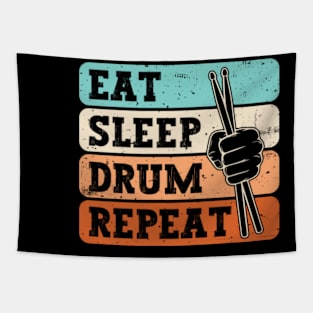 Eat Sleep Drum Repeat Funny Drummer Drumming Lover Retro Tapestry