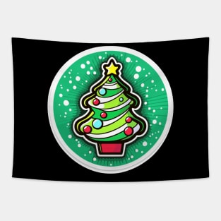 Gift Wrapping Green Kawaii Christmas Tree Tapestry