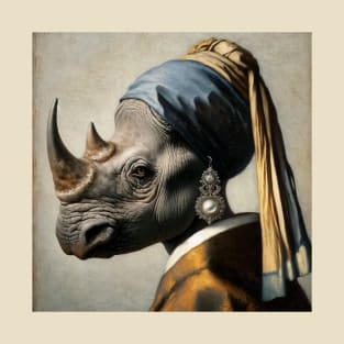 Wildlife Conservation - Pearl Earring Rhino Meme T-Shirt