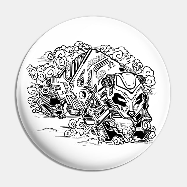 Badass Cyberpunk Mecha Panda (black and White) Pin by Sardoodles