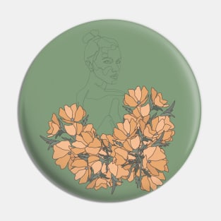 Abstract Figure Line Art with Flowers Pin