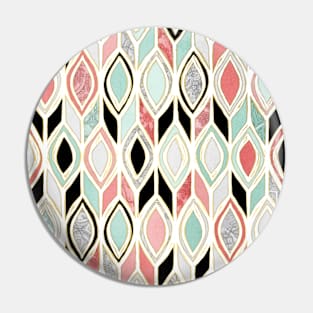 Patchwork Pattern in Coral, Mint, Black & White Pin