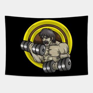 Strong bodybuilder with dumbbells Tapestry