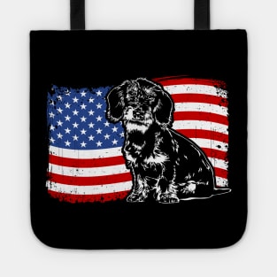 Proud Wire Haired Dachshund American Flag patriotic dog Tote