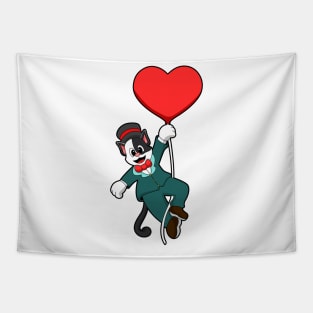 Cat as Groom with Heart Balloon Tapestry