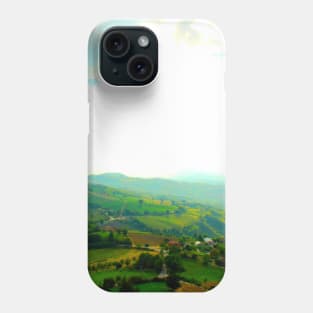 View from Monte San Martino at light, sun, clouds, Sibillini, hills, trees and roads Phone Case