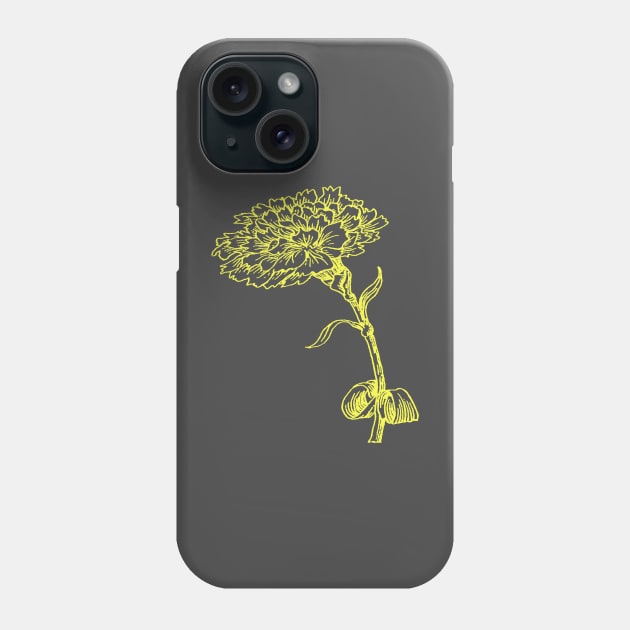 Vintage Carnation Botanical Line Art Illustration Yellow Ink Phone Case by taiche