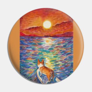 Sunset surfer corgi Pin