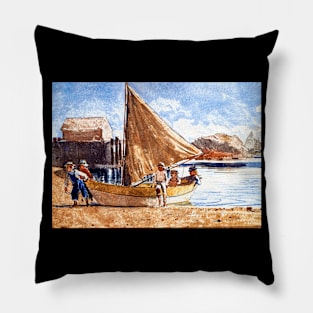 Young Children Enjoy A Summer Day with Sailboat at the Beach 1880 Winslow Homer Pillow