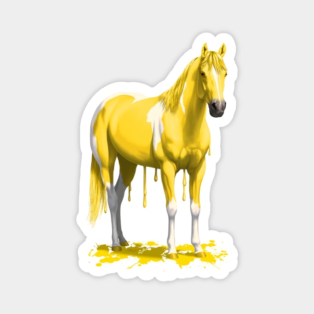 Funny Bright Yellow Dripping Wet Pinto Paint Horse Magnet by csforest