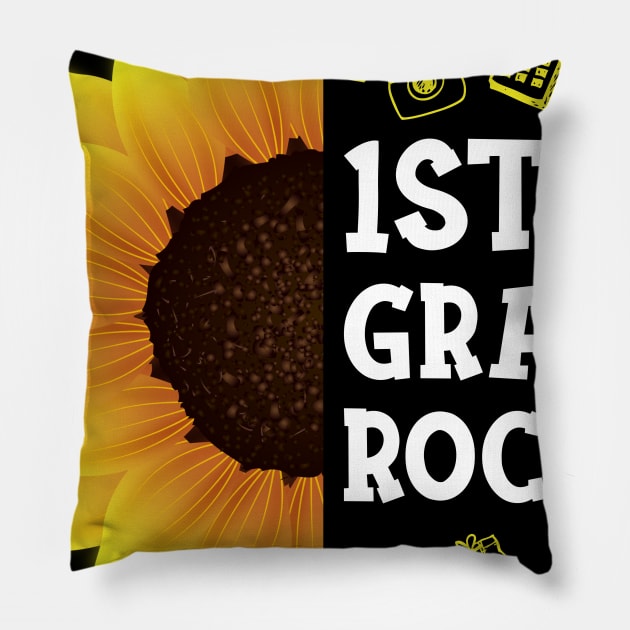 Sunflower 1st Grade Rocks Shirt Teacher Student Kid Back To School Pillow by hardyhtud