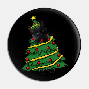 Black Cat Christmas Tree Funny Xmas Cat Lover Pin