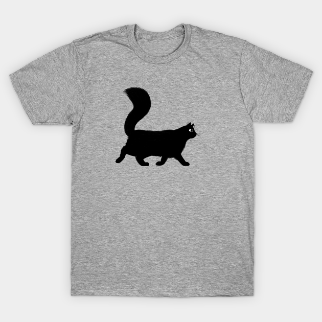 Disover Black Cat with Long Fluffy Tail - Cat - T-Shirt