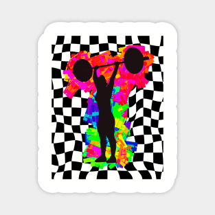 Female Weightlifter on Checkered Background Magnet