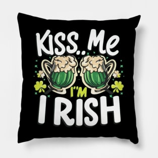 Saint Patrick's Day Shamrock Drinking Kiss Me I'm Irish Meme Pillow