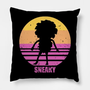 Bigfoot silhouette sneaky sasquatch for camper person love outdoors camping in retro design distressed sunset Pillow