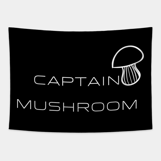 Captain Mushroom Typography White Design Tapestry by Stylomart