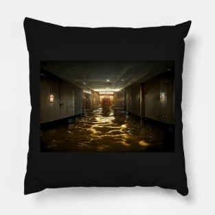 Dark Hotel Hallway Flooded With Water /  Art Styles Different Pillow