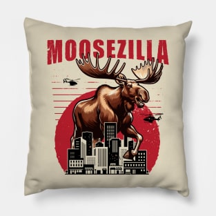 Moosezilla Funny Giant Moose in the City Look Meese Pillow