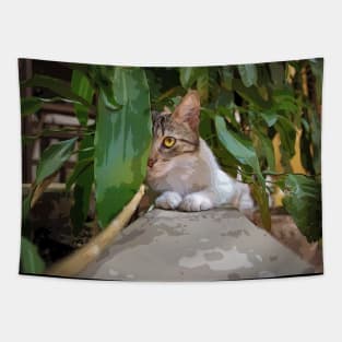 cute cat in the garden Tapestry