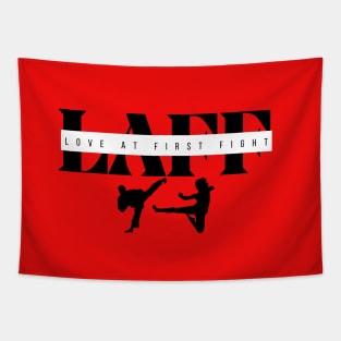 Red and Black Love at First Fight Design Tapestry