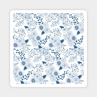 Doodle flowers in classic blue Magnet