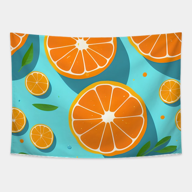 Orange Fruit Abstract Pattern Tapestry by Artilize