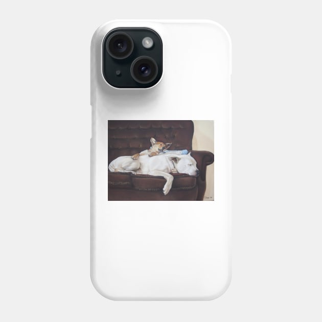 cute puppy sleeping with white american bulldog Phone Case by pollywolly