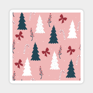 Christmas print with trees in pink colors. Magnet