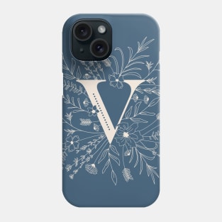 Botanical Letter V (Lake Blue) Phone Case