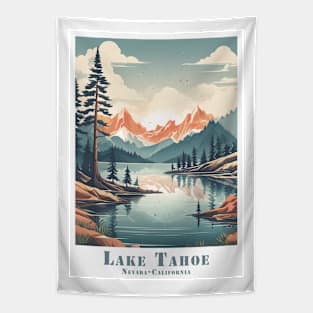 Abstract Retro Vintage Lake Tahoe Nevada California Scenic Sunset Tapestry