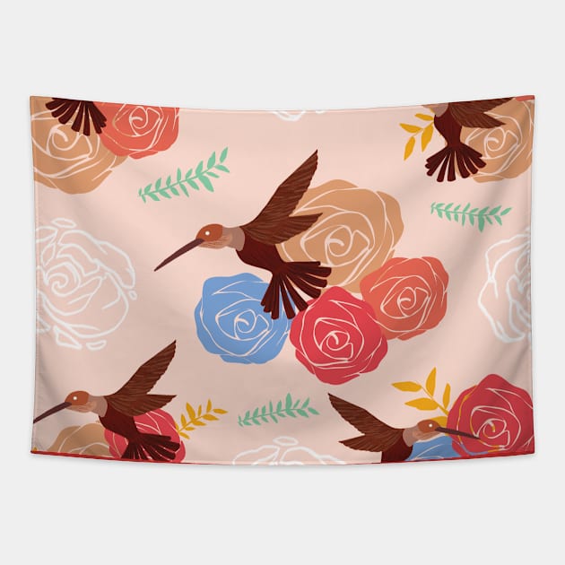 Hummingbird Pattern - Cute Floral Print Design Tapestry by Art Like Wow Designs