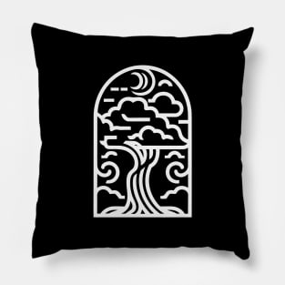 Cloud Tree and Moon (White) Pillow