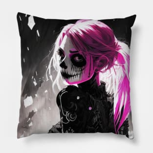 Monochromatic Magic: Discover the Allure of Black and White Anime Girls Gothic Goth Dark Pink Hair Pillow