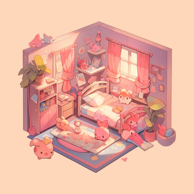 Kawaii Cubicle: Isometric Delight in Tiny Adorable Room | Pocket Room by TeeTopiaNovelty