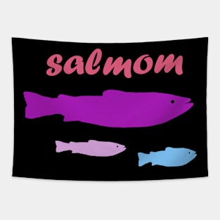 Funny salmon mom family fishing women Tapestry