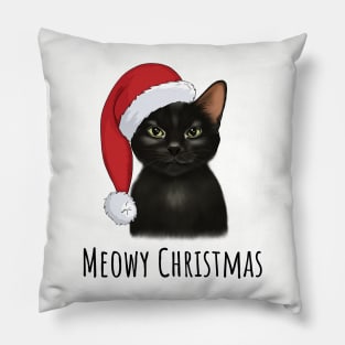 Black Cat With Santa Hat Pillow