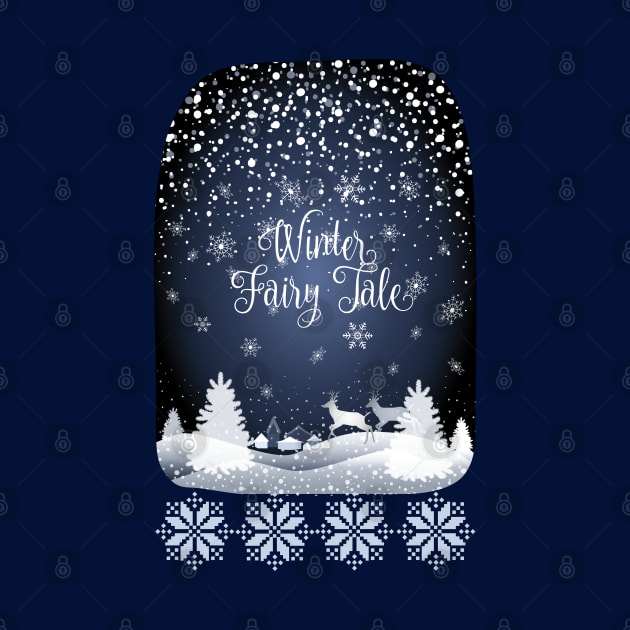 Winter Holiday Fairy Tale Snowy Forest and Reindeer by sofiartmedia