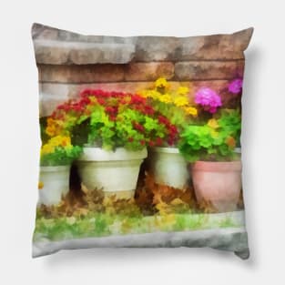 Flowerpots with Autumn Flowers Pillow