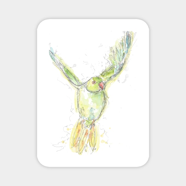 Green Parakeet Magnet by DebTheZeb