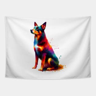 Vibrant Australian Kelpie in Colorful Splash Art Style Tapestry