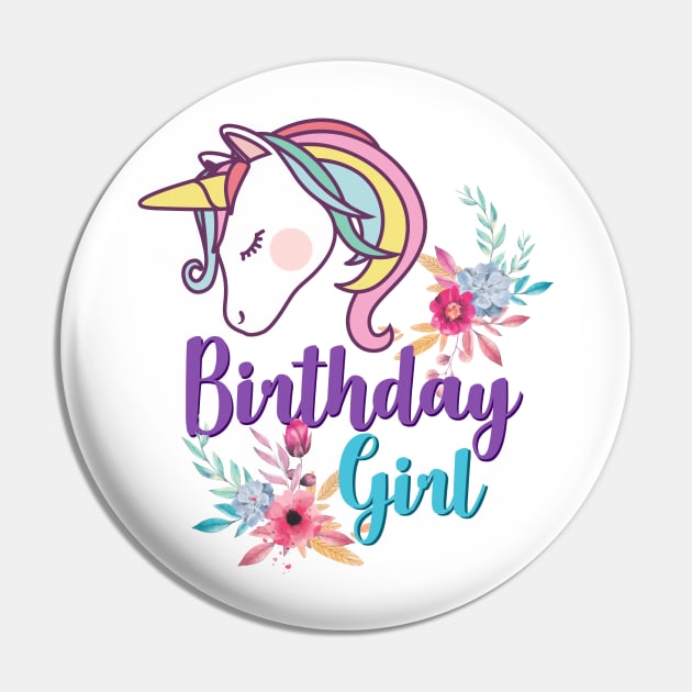 Unicorn Birthday Girl T Shirt Pin by BProject