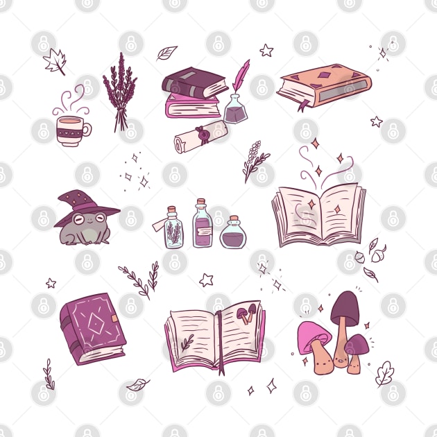 Cute purple fantasy items illustration for fantasy lovers by Yarafantasyart