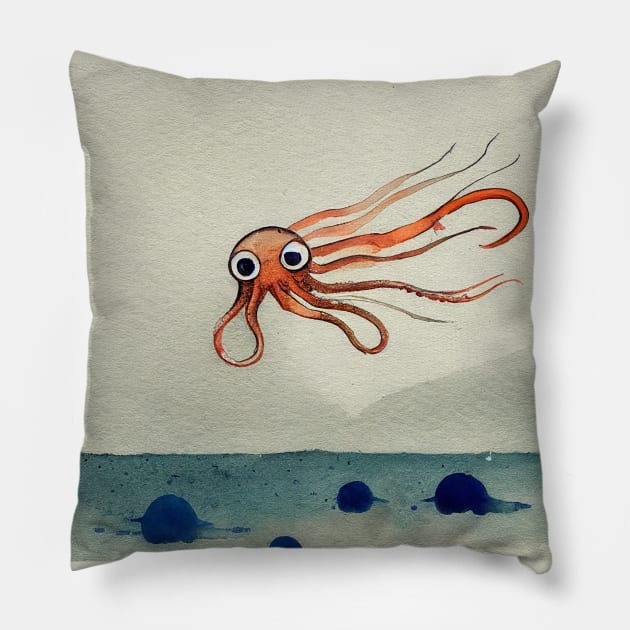 Squid Running Away Pillow by fistikci