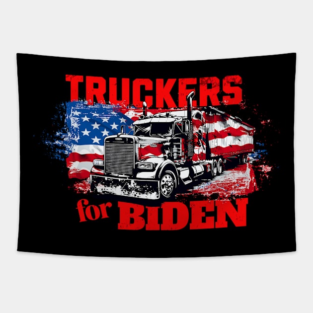 Truckers for Biden Truck Driving Trucks American Flag Patriotic Truck Driver Joe Biden Supporter Tapestry by Tees 4 Thee