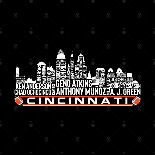 Cincinnati Football Team All Time Legends, Cincinnati City Skyline by Legend Skyline