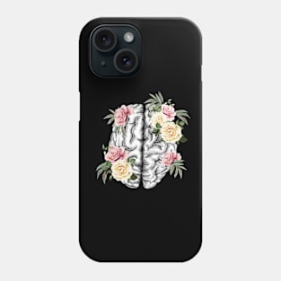 Brain human anatomy,Floral, apricot blond roses, mental Phone Case