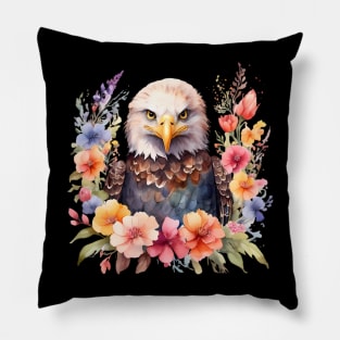 A bald eagle decorated with beautiful watercolor flowers Pillow