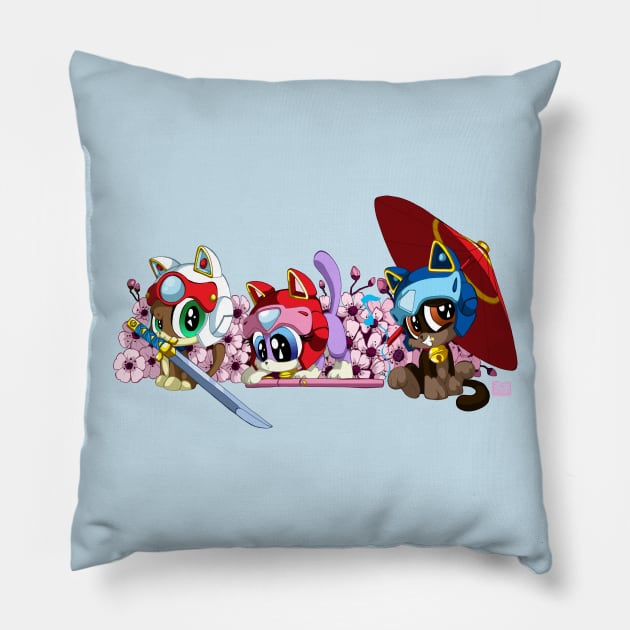 Samurai Pizza Kittens Pillow by Happy Bitey Snake