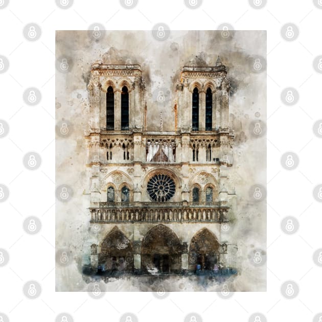 Notre-Dame de Paris Watercolor 04 by SPJE Illustration Photography